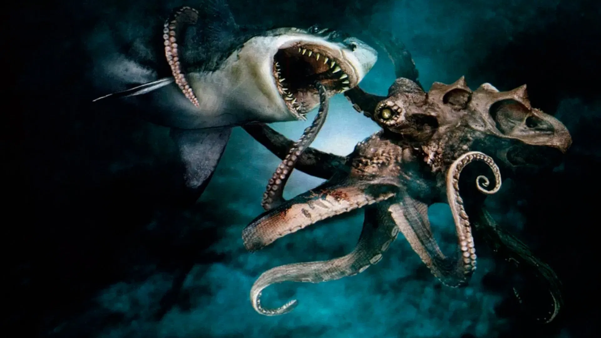 El mega tiburón contra el pulpo gigante