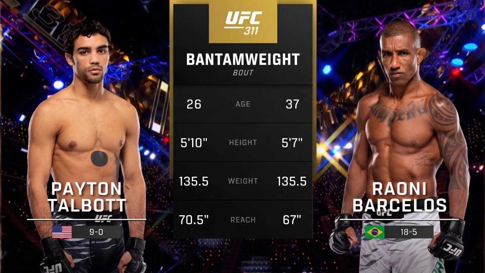 311: Payton Talbott vs. Raoni Barcelos Prelims